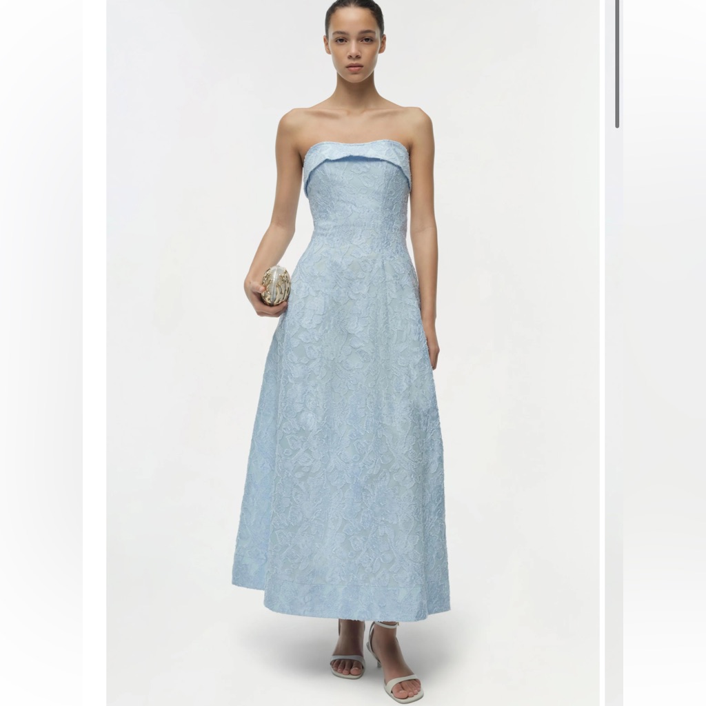 Simkhai Valeria Jacquard Strapless Pale Blue Lace Evening Gown